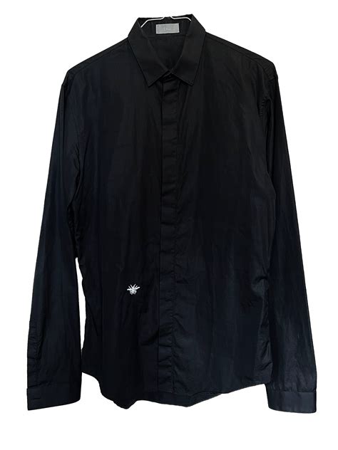 Shirt with Bee Embroidery Black Cotton Poplin 